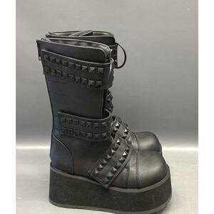 Demonia TRASHVILLE-138 Platform Mid-Calf Boot, Blk Vegan Leather, Men's 4